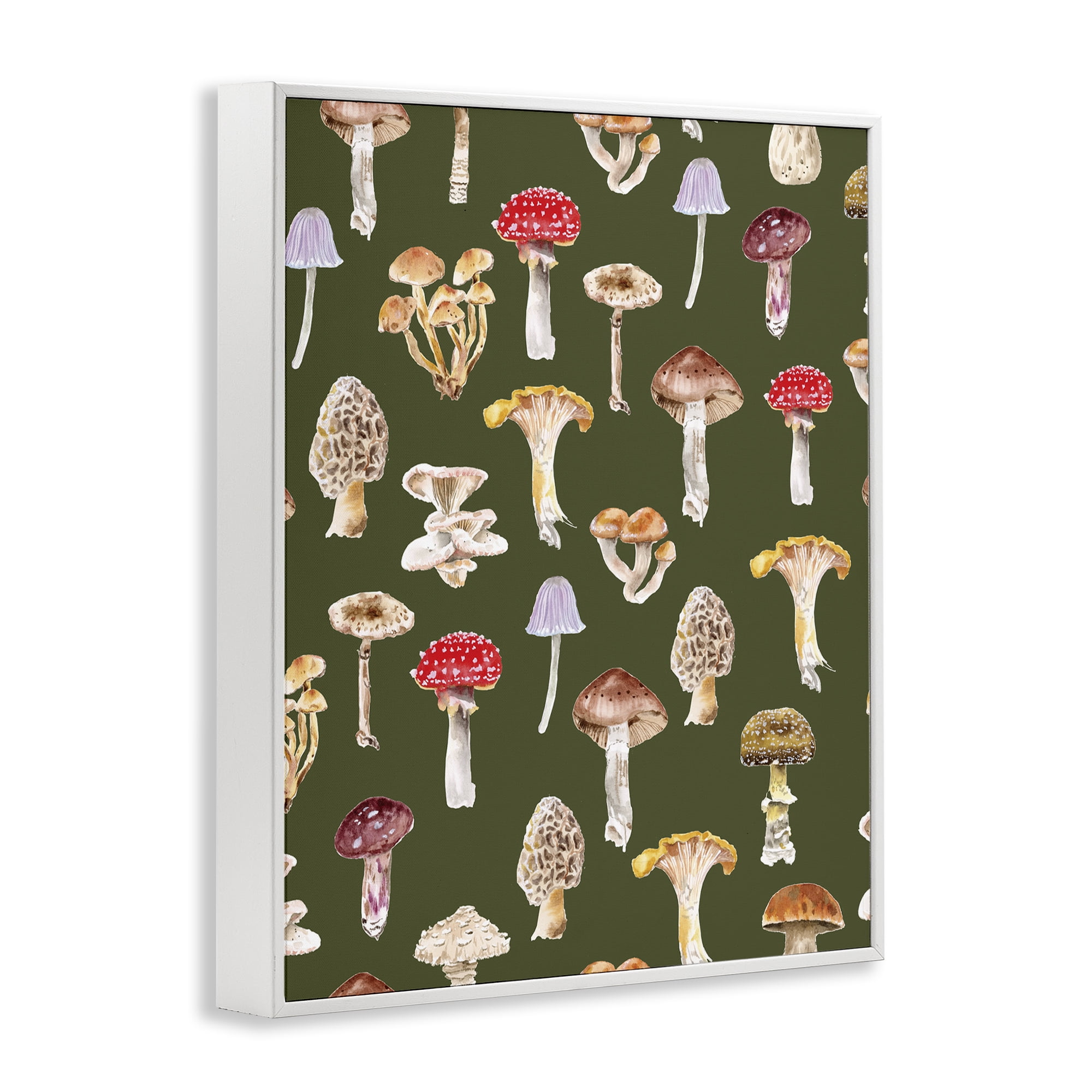 Stupell Industries Mushrooms Repeating Pattern Botanical & Floral Painting White Framed Art Print Wall Art, 11 x 14