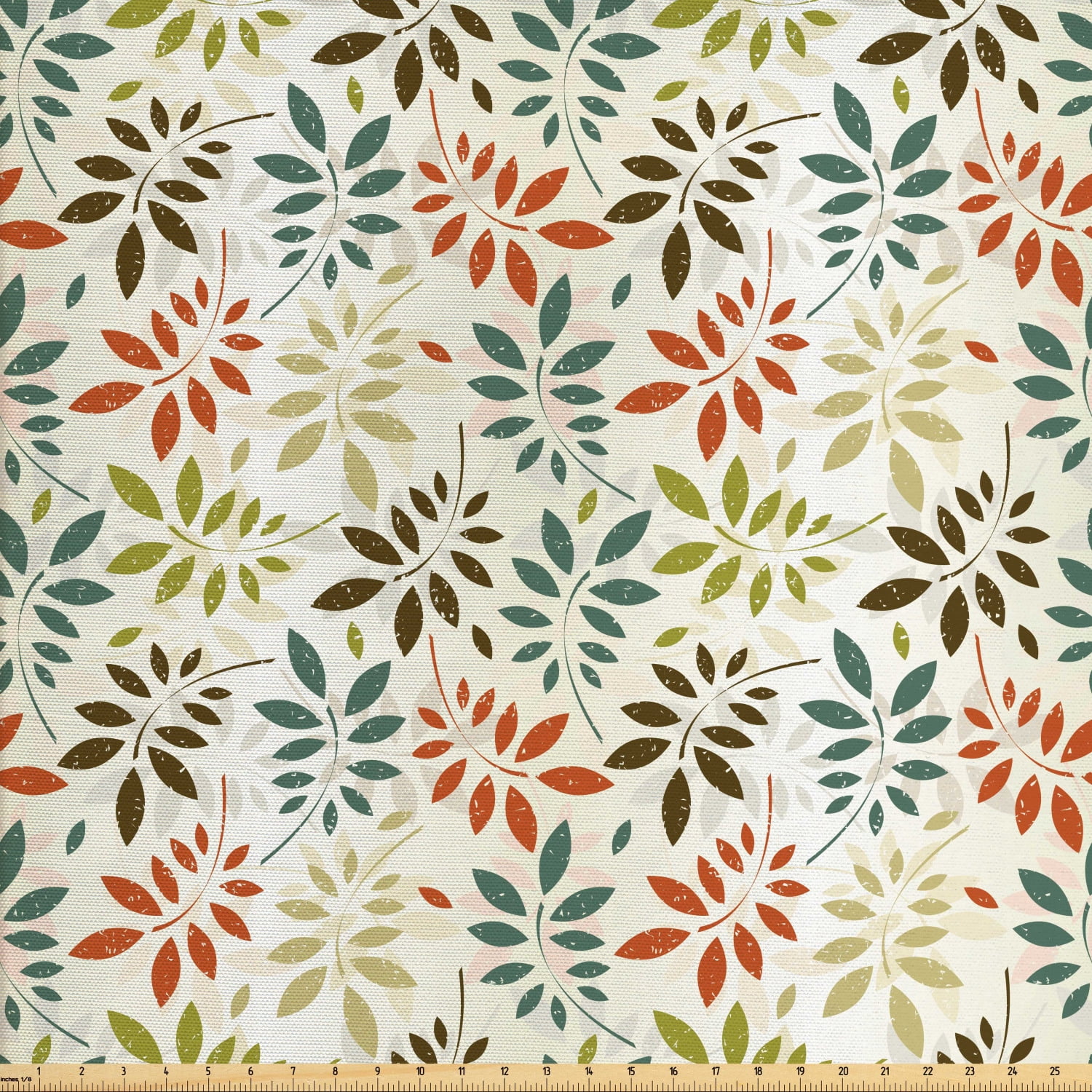 Grunge Fabric by The Yard, Vintage Pattern of Colorful Falling Autumn