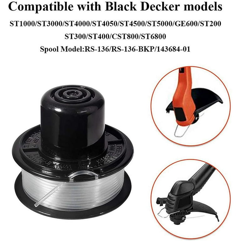 Weed Eater Spools Compatible With Black And Decker RS-136 ST4500 ST1000  ST4000 GE600 CST800 ST6800 String Trimmer Replacement Spool Line 20ft  0.065” Edger Refills Parts Auto-Feed (3 Pcs Spools) 
