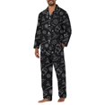 thumbnail image 4 of Dwelliawo Halloween Skull Print Pajamas Set Mens Pajamas Long Sleeve Loungewear Two-Piece Sleepwear Button-Down Pjs Set Navy 3xL, 4 of 5