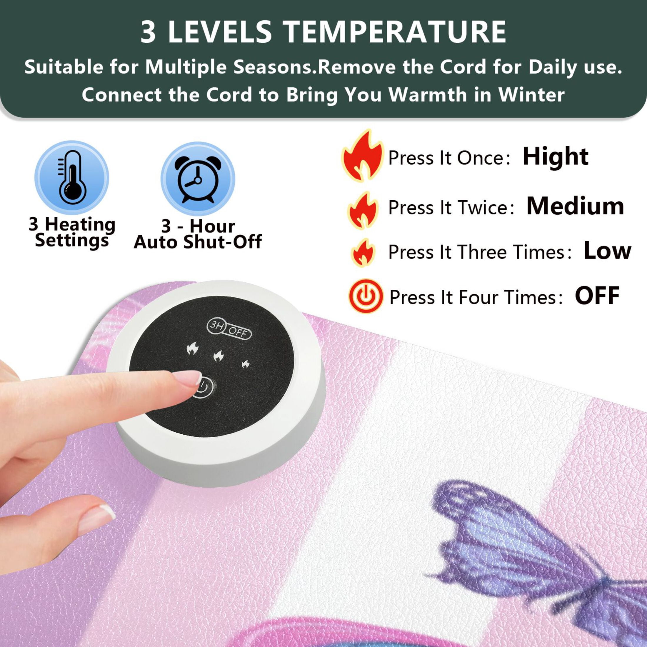 Large Heated Desk Mat Mouse Pad 31.5"x13"PU Leather Graphene Heating Desk Warmer with 3 Temperature Settings 110V US Plug Non-Slip Warm Pad for Home, Office, and Gaming Cute Pastel Unicorn Stripe
