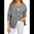 thumbnail image 3 of Suéteres de Larga con Cuello Redondo y Botones para Mujer, Cárdigan Abierto de Otoño 2025 Gris M, 3 of 10