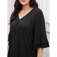 thumbnail image 4 of Weardear Womens Summer 3/4 Length Sleeve Tops Loose V-Neck T-Shirts Dressy Casual Ruffle Layered Sleeve Tunic Blouses, 4 of 5