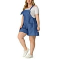 thumbnail image 4 of CURVY GLAM Women's Plus Size Sleeveless Square Neck Tie Shoulder Romper Shorts 1X Blue, 4 of 7