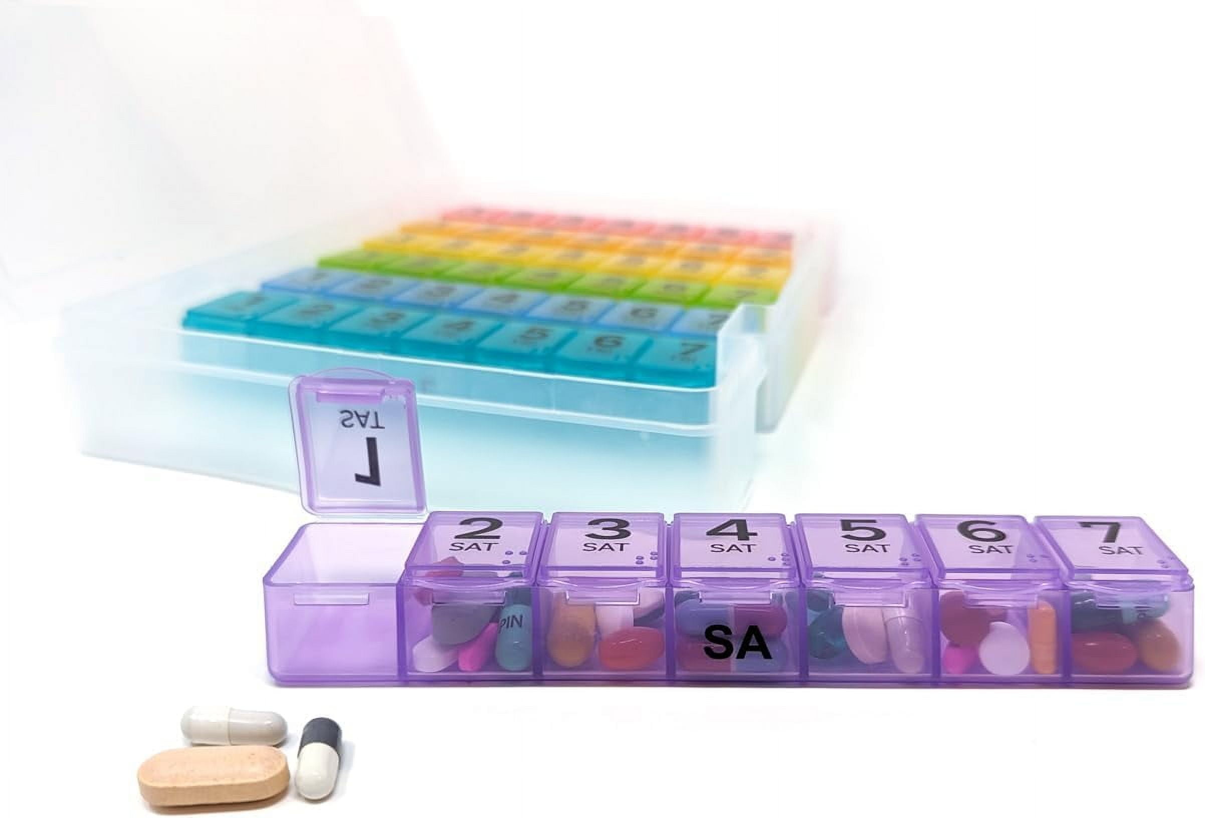 Pill Thing 7-Day Weekly Pill Box Organizer Case, Secure Small Travel Container with Medication Schedule