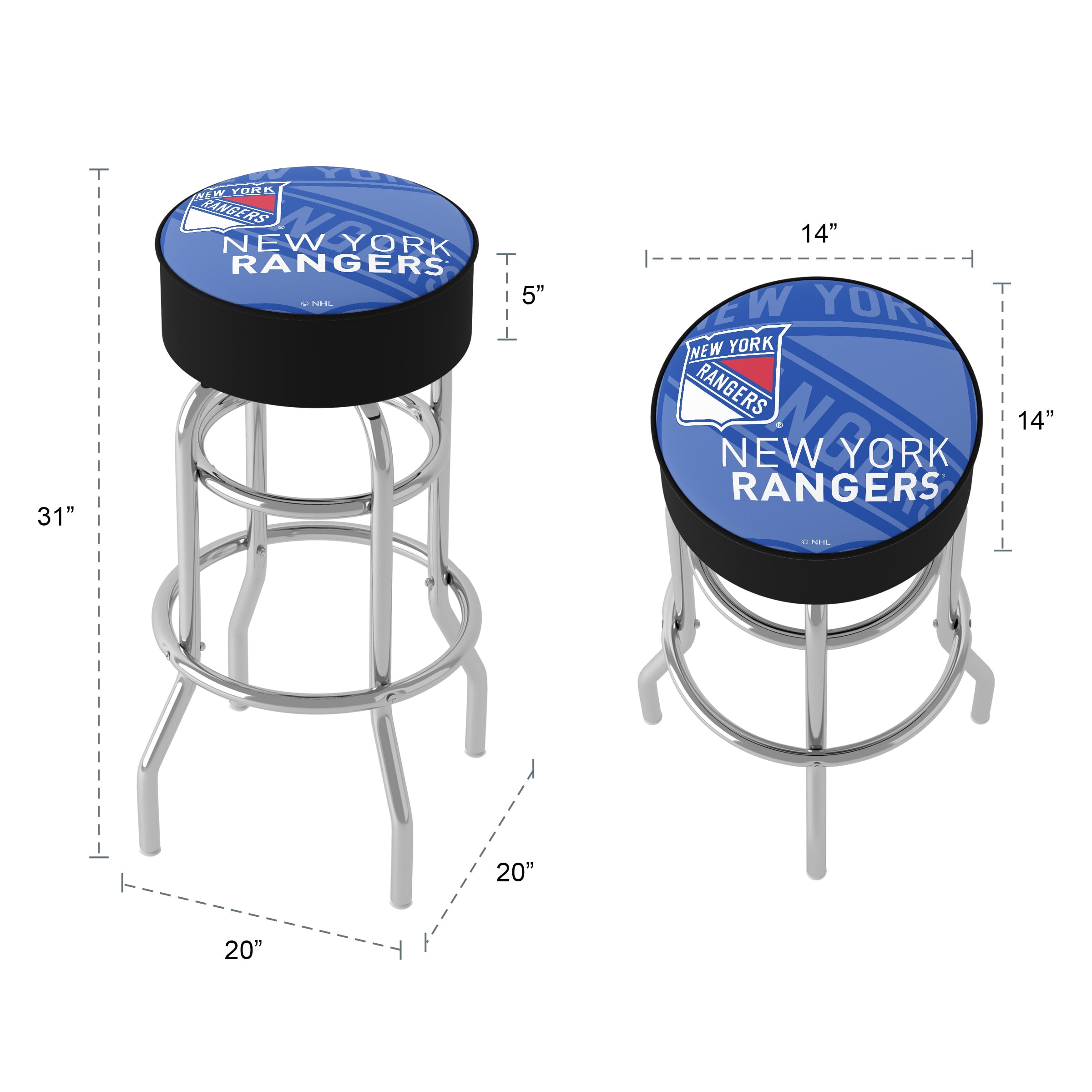 Trademark Gameroom New York Rangers Watermark Bar Stool with Padded Seat