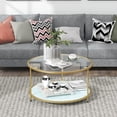 thumbnail image 1 of Mesa de centro redonda para sala de estar Mesa pequeña y elegante Parte superior de cristal Patas de acero 84 x 45,5 cm Dorado esquí esquí Gafas de esquí, 1 of 5