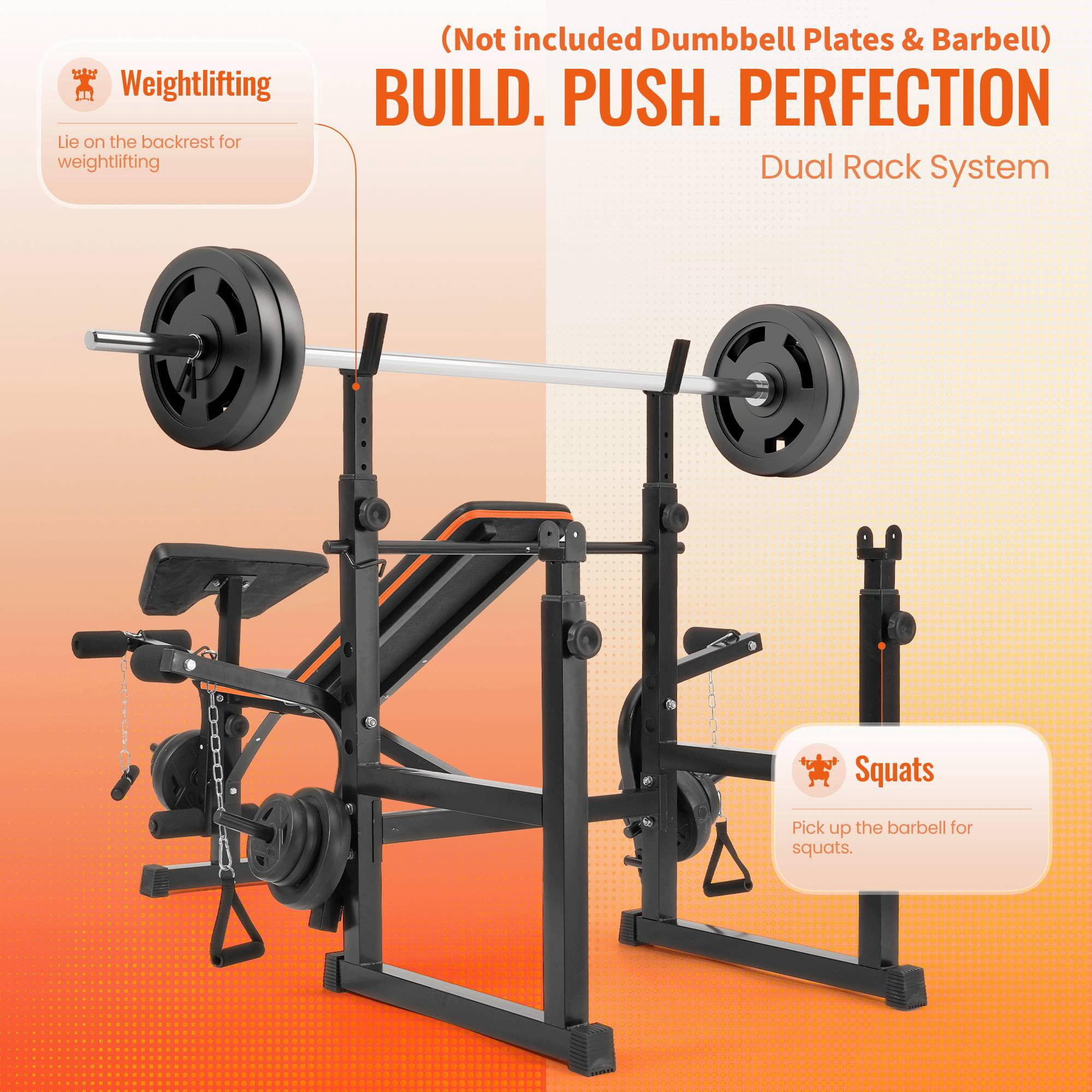 Naipo 7-in-1 Weight Bench 600lbs Adjustable Workout Bench Set Multi-Function Bench Home Gym Full Body Function (Not included Dumbbell Plates & Barball)