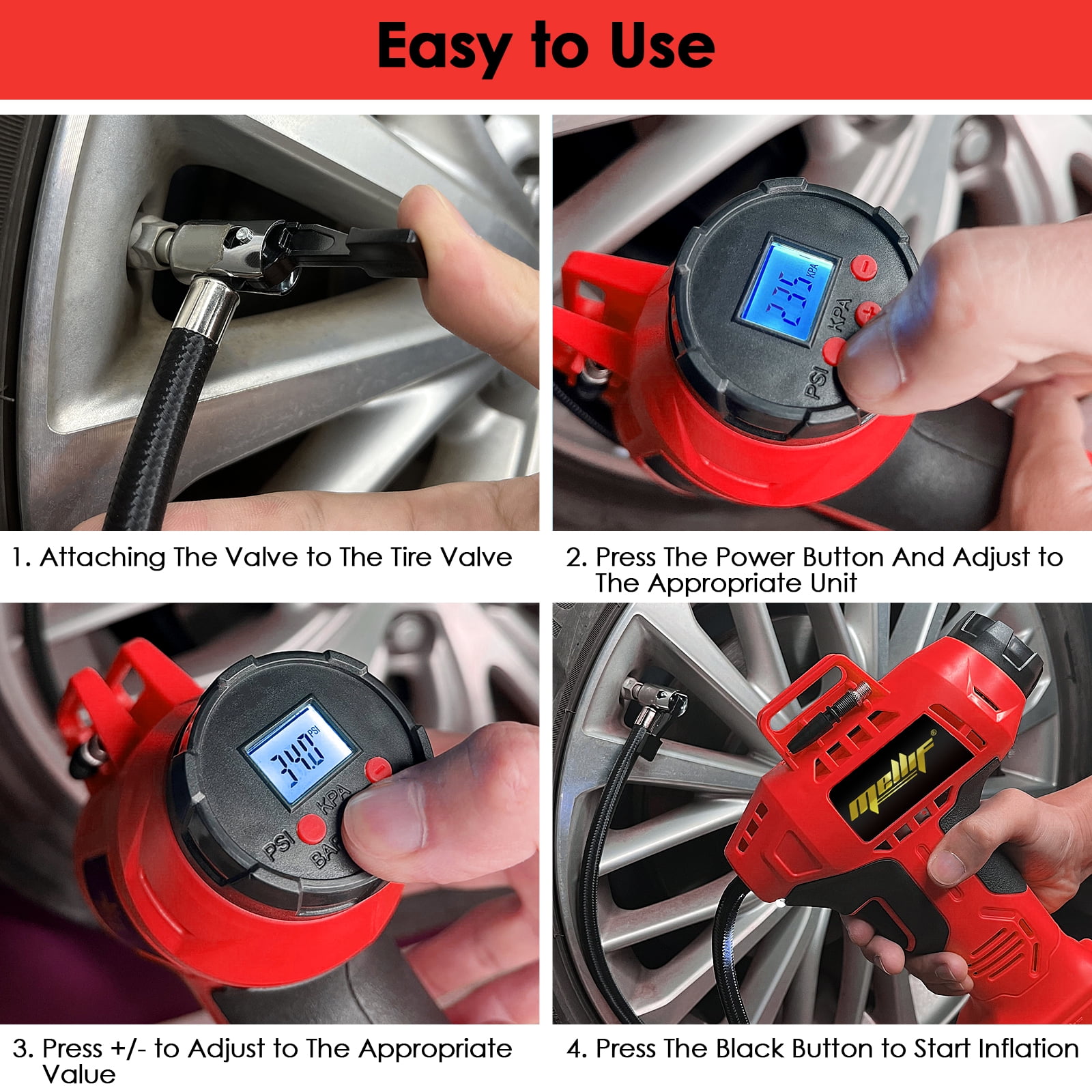Mellif Cordless Tire Inflator Portable Air Compressor Compatible with Milwaukee 18V Battery(Tool Only)
