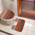 thumbnail image 4 of Orange Wooden Bath Mat 3 Piece Bathroom Rug Set, Grey Stripe Gradient Country Rustic Grain Non Slip Bath Rug Contour Mat and Toilet Lid Cover, Absorbent Shower Mats Soft Bath Rugs and Mats Sets, 4 of 8