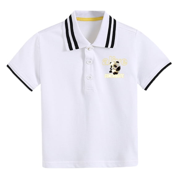 Durtebeua Boys Polo Shirt with Patchwork Style, Short Sleeve Uniform Shirts for Boys White,5-6 Years
