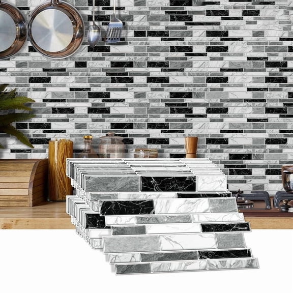 24-Piece Set Peel-and-Stick Self-Adhesive Wall Tiles, 4.7×9.7 Inch Marble Pattern Backsplash Tiles, Waterproof Oil-Proof for Kitchen Bathroom