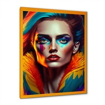 Designart Colorful Sensual Woman In Fur Coat IV Framed Wall Art