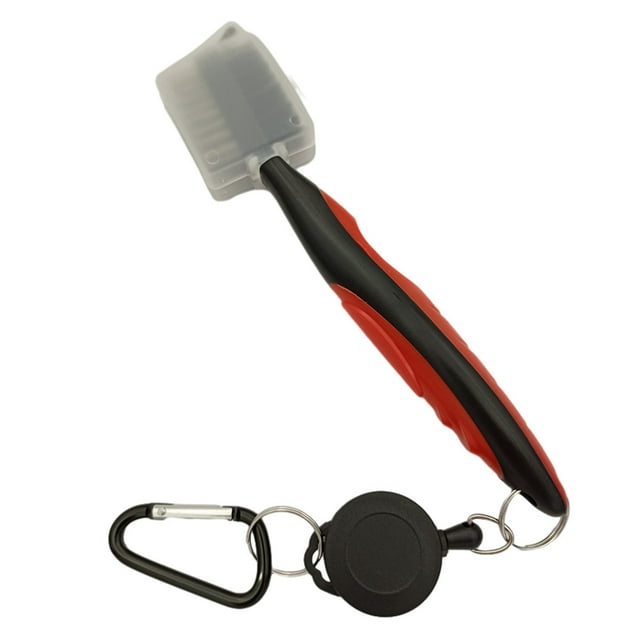 serony Golf Club Brush Replacement Solid Color Double-sided Ball Shoe Brushes Cleaning Tool Accessories with Carabiner Red with Lid 1Set