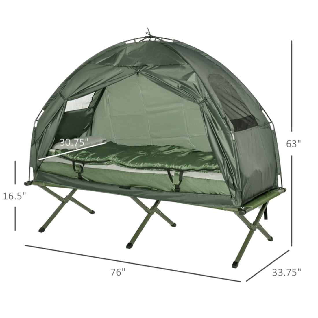 Tent Cot for Camping, All-in-1 Folding Tent Combo with Self-Inflating Mattress, Carry Bag & Foot Pump, Portable Off Ground Elevated Tent for Hiking, Backpacking, Fishing & Picnic