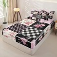 thumbnail image 2 of Homewish Pink Flowers Zipper Full Size Comforter Sets with Fitted Sheet and 2 Pillowcases For Girls Kids,Geometric Patchwork Grid Zipper Bedding Set,Reversible,4 Pieces, 2 of 7