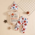 thumbnail image 2 of mgoYE Baby Girl Clothes 0-3 Months My First Basketball Season Baby Boy Girl Outfit Newborn Short Sleeve Romper Basketball Long Pants Hat 3Pcs Outfits Sets(Beige,6-12 Months), 2 of 7