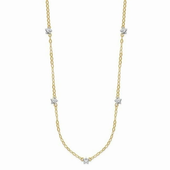Primal Gold 14 Karat Two-tone Oval Chain Diamond-cut Stars with 2-inch Extension Necklace