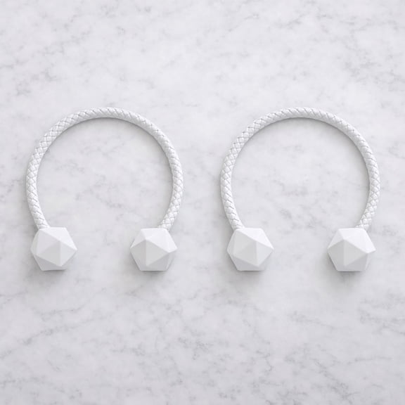 Evideco French Home Goods Geometrik Geometric White Curtain Tiebacks 2 Count