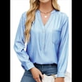 thumbnail image 2 of Blusas Tipo Túnica Informales Holgadas con Cuello en V y Larga para Mujer con Bolsillo Azul S, 2 of 9