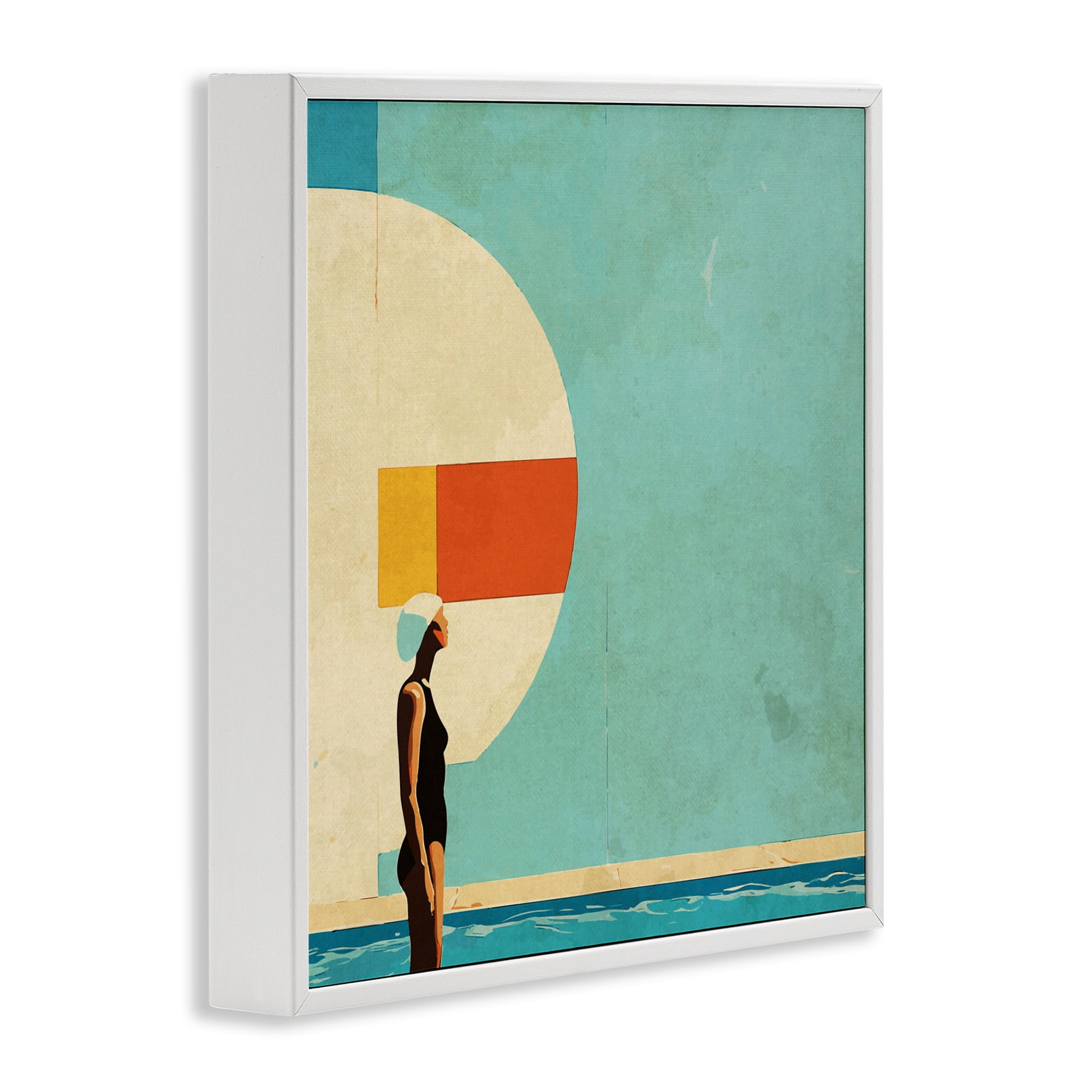 Stupell Industries Midcentury Pool Geometric White Framed Giclee Art, design by Layla Oz