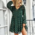 thumbnail image 2 of Womens Dot Chiffon Dress Fashionable Casual Waist Slim Fit Long Sleeve Polka Dot Dress for Spring Autumn Dark Green S, 2 of 7