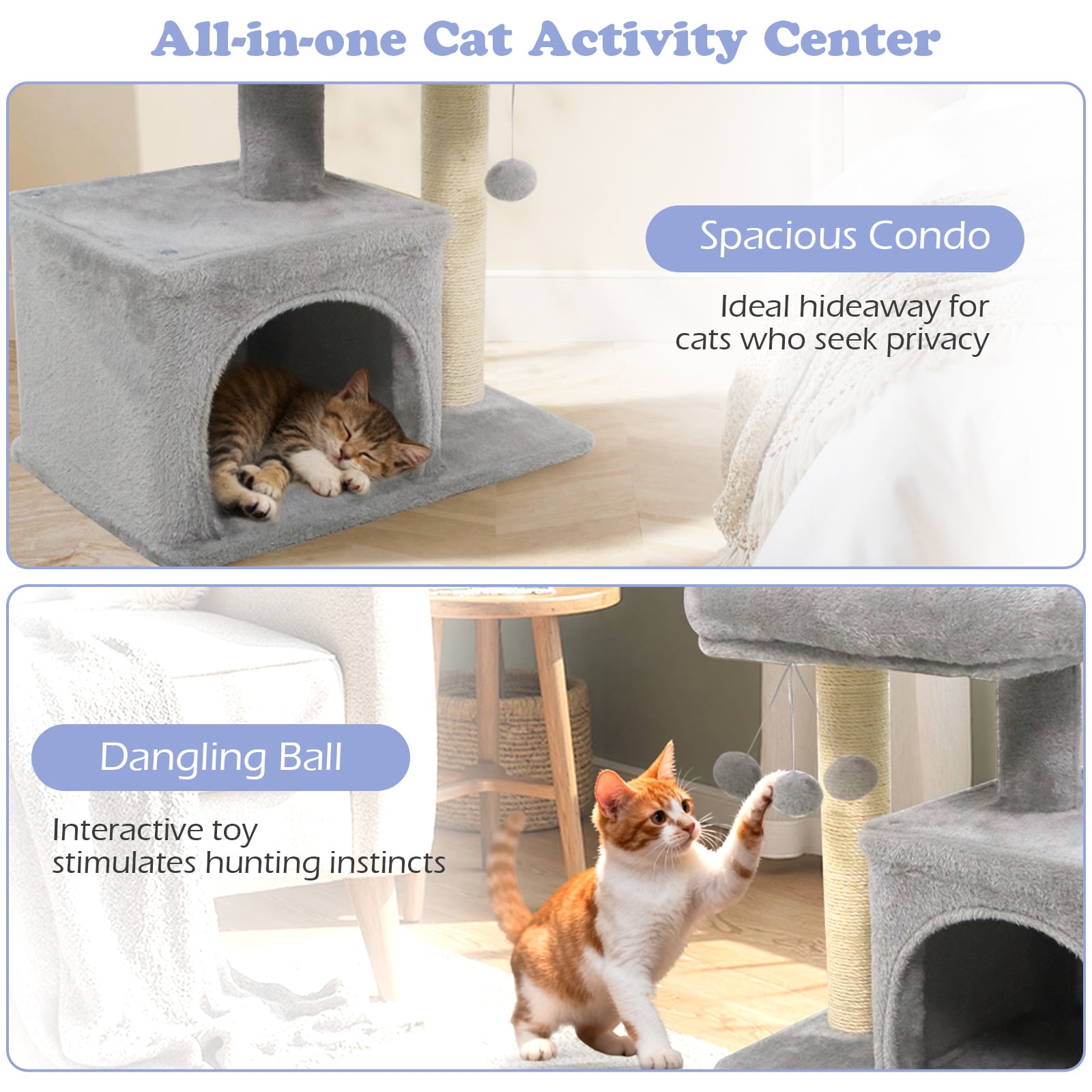 Gymax 19.5'' Small Cat Tree w/Large Padded Plush Perch Condo Sisal Scratching Posts Light Grye