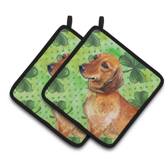 Caroline's Treasures Dachshund St Patrick's Pair of Pot Holders