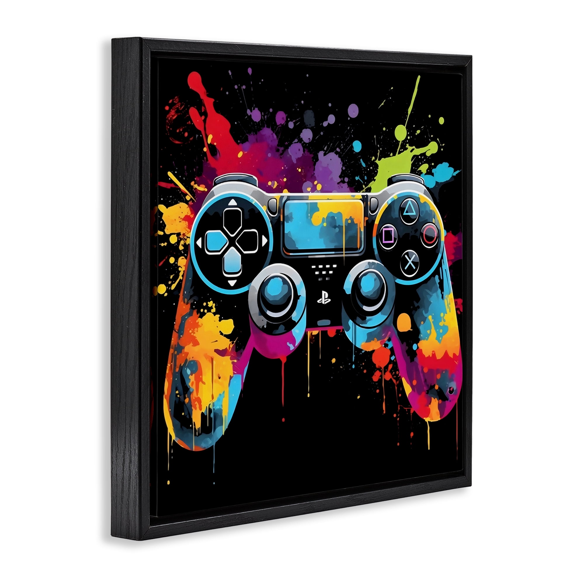 Stupell Industries Paint Splash Game Controller Black Framed Floater Canvas Wall Art, design by Creative Studio