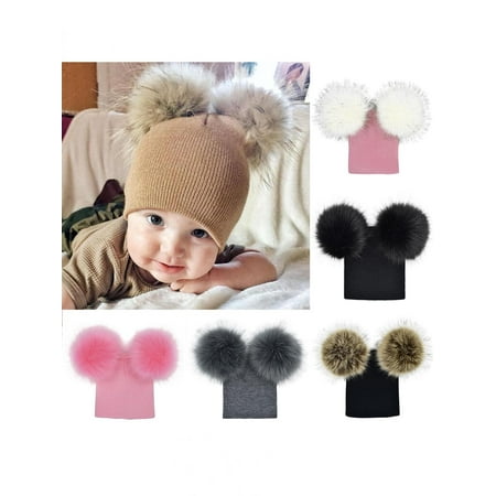 - Infant Baby Girls Boys Crochet Knitted Cute Faux Fur Ball Hat Warm Beanie Cap