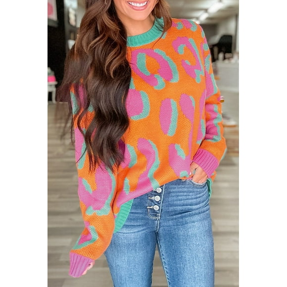 FOLUNSI Stylish Leopard Viscose Sweater - Vibrant Colorblock Top