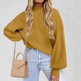 thumbnail image 2 of Womens Knitted Mock Neck Sweater Lantern Long Sleeve Plain Pullover Tops for Fall Winter Casual Clothes Loose Fit (Medium, Yellow), 2 of 6