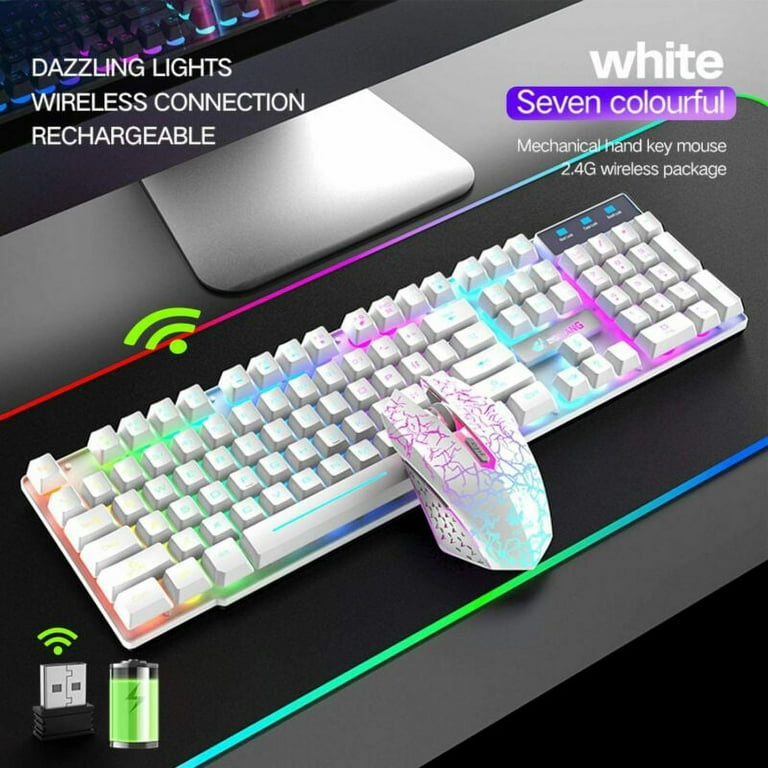 Wireless Gaming Keyboard and Mouse Combo Set With Mouse Pad Rainbow Color  Backlit USB Keyboard RGB LED Keyboard For PC Gamer