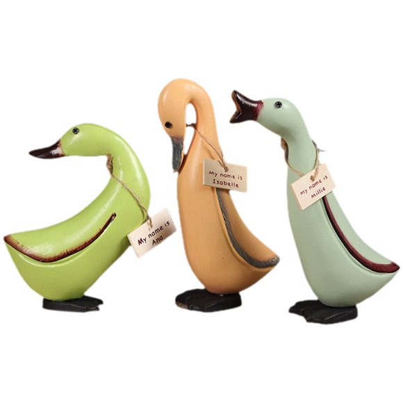 3pcs Wood Duck Sculpture Wood Craft Duck Figurine Wood Carved Animal Statue Duck Sculpture
