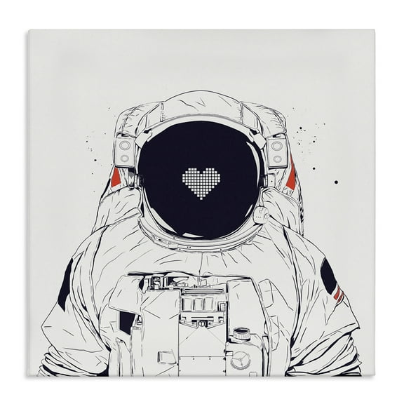 Stupell Industries Minimal Astronaut with Heart Outer Space Painting Wrapped Canvas Canvas Art Print Wall Art, 17 x 17