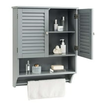 Costway Bathroom Wall Mounted Medicine Cabinet with Louvered Doors & Towel Bar Grey