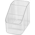 thumbnail image 2 of Make Up Brushes Holder Organizer, 3 Slot Makeup Brush Cup,Vintage striped Make Up Brush Holder,for Vanity Decor,Bathroom Countertops,Desk Storage Container,Cosmetic Display cases, Clear, 2 of 7