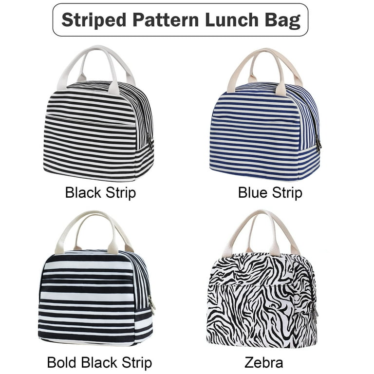 EurCross Insulated Lunch Bag for Girls School, Reusable Leak Proof Tote  Lunch Box for Women Work - Black and White Strip