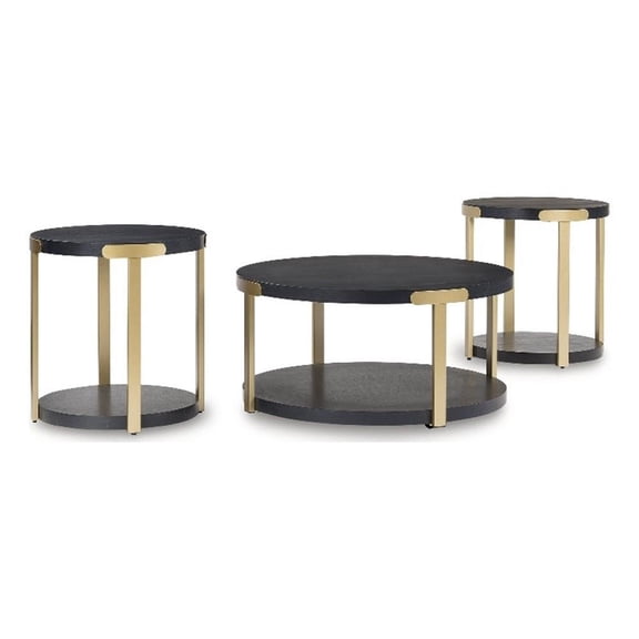 Bowery Hill Contemporary Engineered Wood Black Finish Table - Set of 3