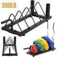 thumbnail image 3 of LInyy Horizontal Barbell Bumper Plate Rack Holder Olympic Bar Storage Rack with Handle and Wheels,Black, 3 of 9
