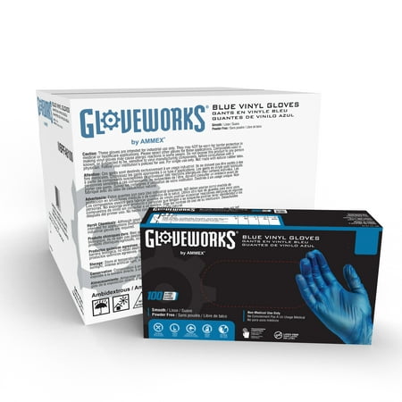 GloveWorks® by AMMEX® Industrial Vinyl Gloves, Powder-Free, 3 mil, X-Large, Blue, 100 Gloves/Box, 10/Boxes/Carton