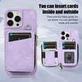 thumbnail image 2 of Crossbody Wallet Case for iPhone 14 Pro, Zipper Pocket Case with Card Holder, PU Leather Protective Cover Case with Kickstand Detachable Wrist Strap Lanyard for 6.1", Purple, 2 of 7