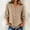 Khaki, variant on Women V Notch Neck Linen Blend Button Up Shirt, 3/4 Sleeve Chiffon Ruffle Hem Loose Casual Blouse Top for Summer Vacation Office Beach Travel Pink XL