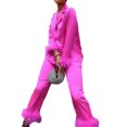 thumbnail image 3 of xiaxaixu Women's Spring Autumn Outfit Sets Long Sleeve Lapel Button Shirt + Solid Color Straight Leg Pants, 3 of 9