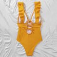 thumbnail image 4 of PNTUTB Fashion Women's Solid Color Ruffled Backless Tie Back One Piece Swimsuit with Built-in Padded Cups, 4 of 6