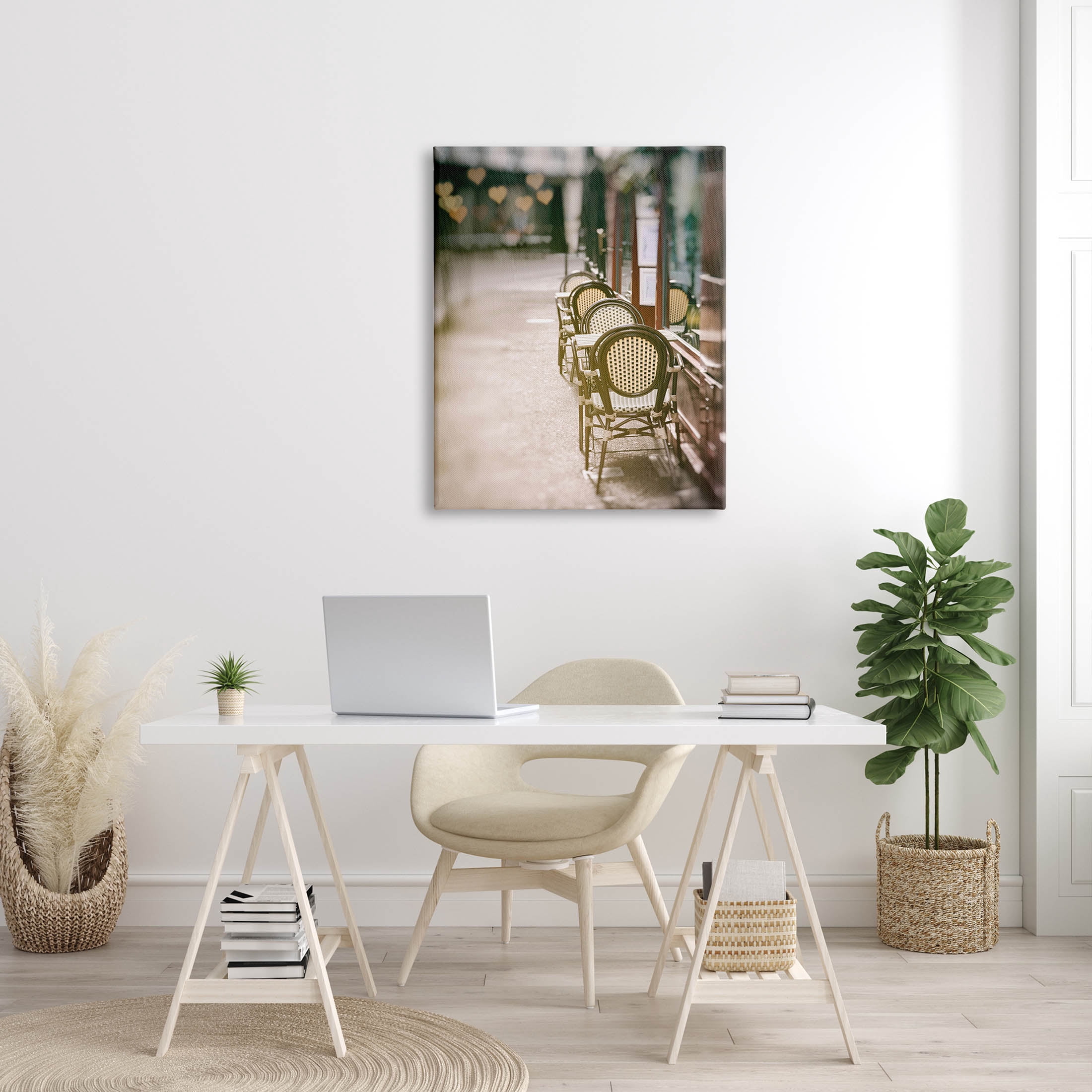 Outdoor Town Cafe Seats Town & City Photograph Gallery Wrapped Canvas Print Wall Art
