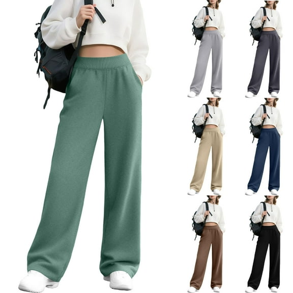 Wlynlyn Sweatpants for Women Casual High Elastic Waisted Straight Leg Solid Color Pull on Lounge Trousers