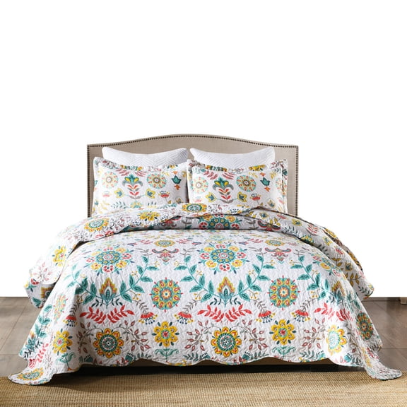 MarCielo 3 Piece Bohemian Lightweight Quilt Set Rustic Lodge Cabin Quilt Quilted Bedspread Printed Quilt Bedding Throw Blanket Coverlet Lightweight Bedspread A96