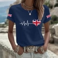 thumbnail image 2 of T Shirts for Women Great British Flag Print Short Sleeve Crew Neck Tops Summer Casual Stretch Comfy Loose Workout Basic Tees Z006-Navy M, 2 of 5