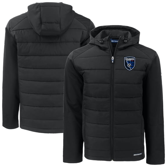 Men's Cutter & Buck Black San Jose Earthquakes Big & Tall Evoke Hybrid Eco Softshell Recycled Full-Zip Hoodie Jacket
